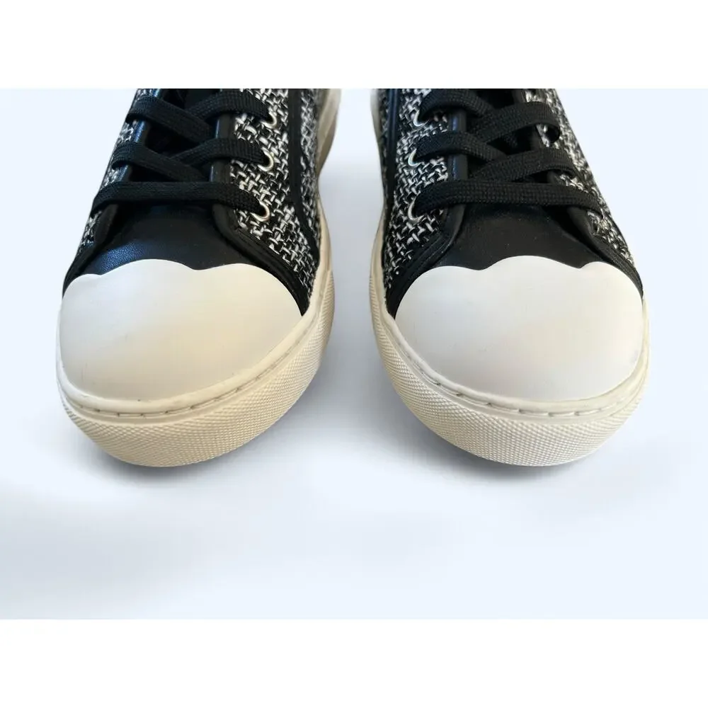 Kate Spade Averly Tweed Scallop Lace up Sneakers Black & White Preppy sz 9 NEW